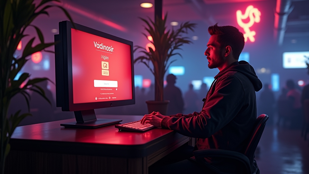 A player signing into a dark casino-style login screen with neon accents