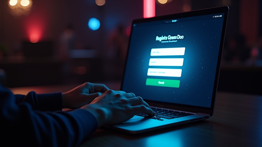 A new user filling out a casino-style registration form on a dark screen